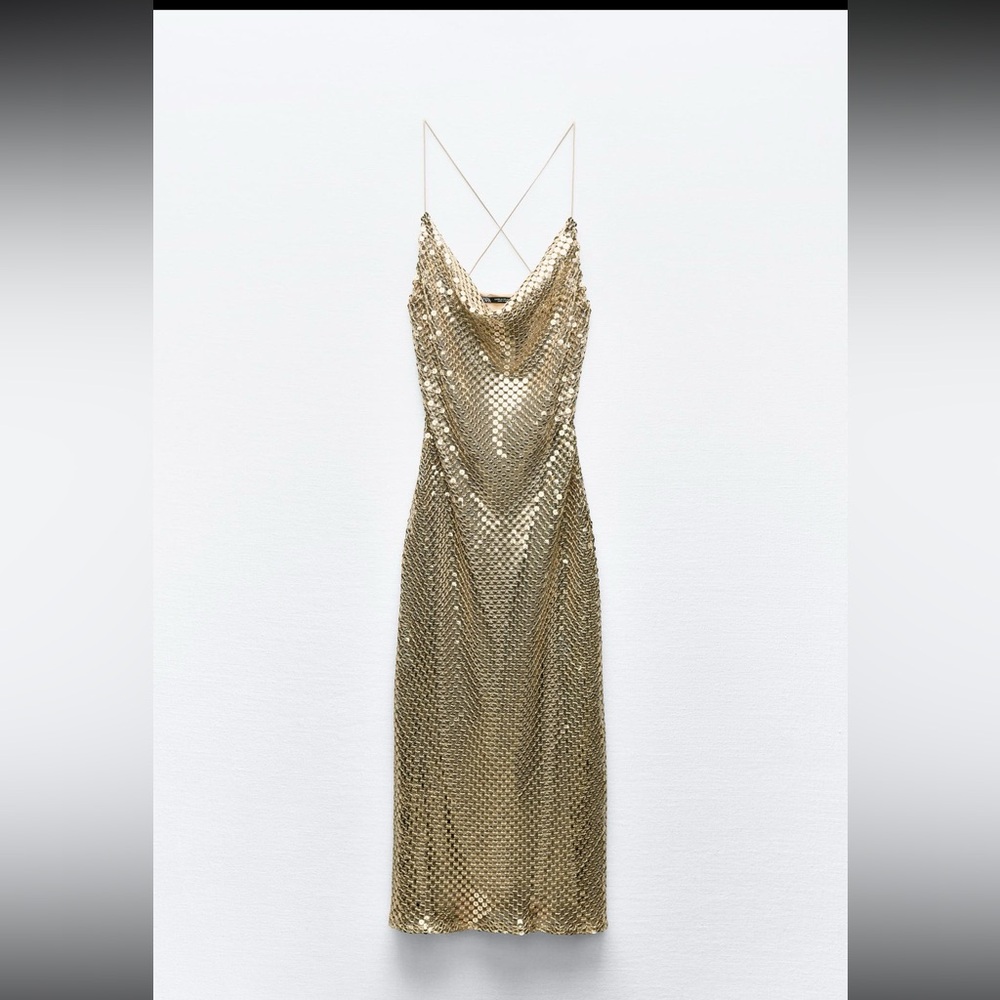 Zara gold sequin midi dress.